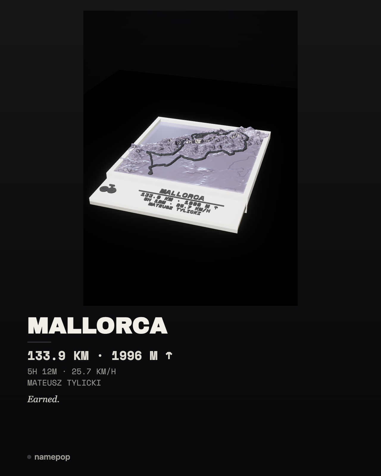 A Mallorca route plaque: the Serra de Tramuntana terrain in relief with the route raised on top