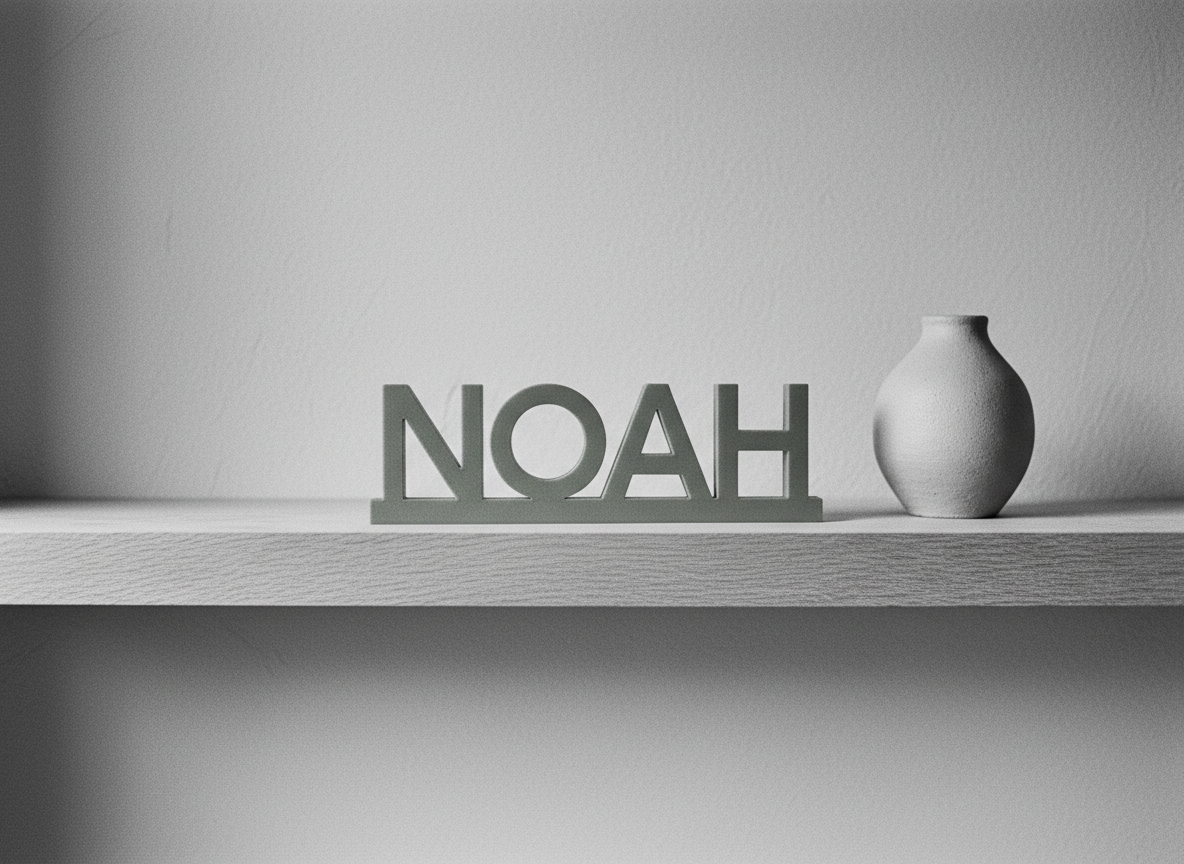 A printed name on a shelf